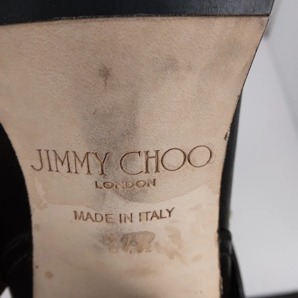 EU Size 34 1/2 Jimmy Choo Dart Black Biker Moto Heeled Leather Boots